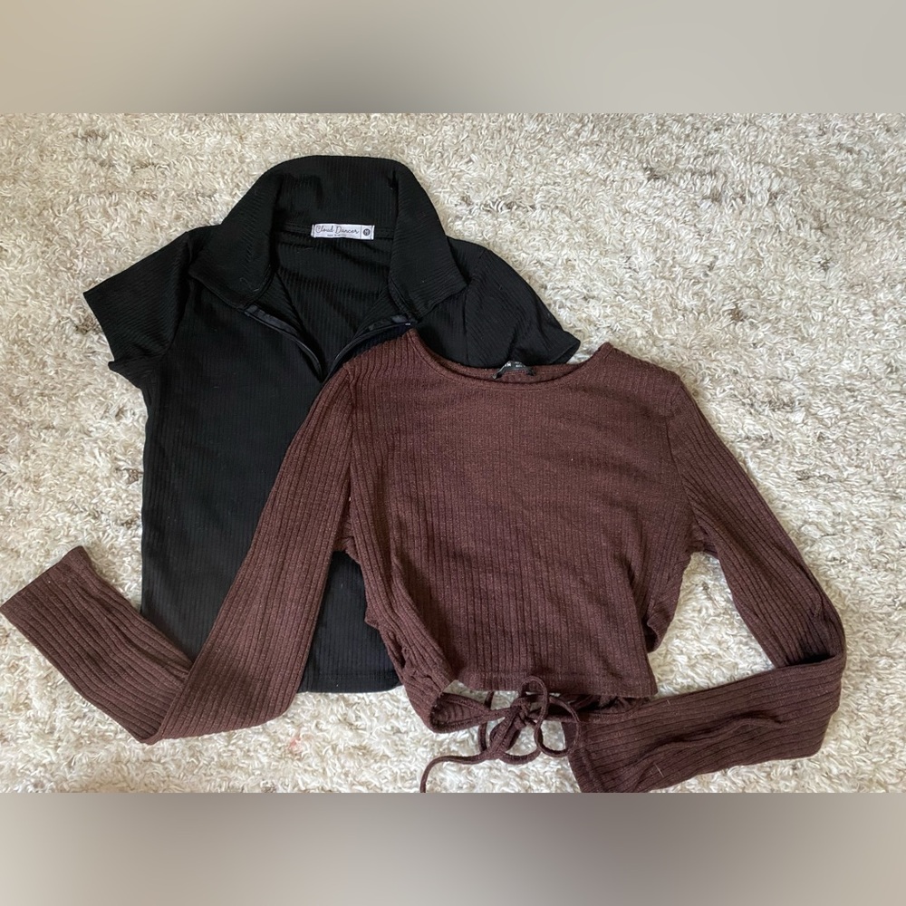 Black and Brown Ribbed Tops